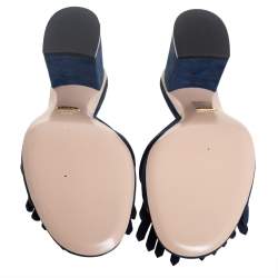 مملوكة مسبقًا صندل غوتشي كعب عريض تفاصيل شراشيب مارمونت جي جي سويدي أزرق مقاس 40.5