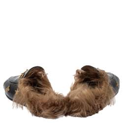 Pre Owned Gucci Black Bee And Star Embroidered Leather Fur Lined Princetown Mules Size 40