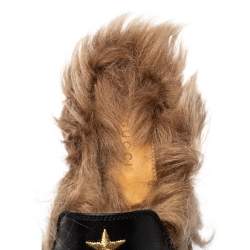 Pre Owned Gucci Black Bee And Star Embroidered Leather Fur Lined Princetown Mules Size 40