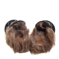 مملوكة مسبقًا حذاء سلايد غوتشي برينستاون مبطن بفرو أسود قطيفة مقاس 39