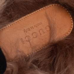 مملوكة مسبقًا حذاء سلايد غوتشي برينستاون مبطن بفرو أسود قطيفة مقاس 39