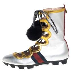 Pre Owned Gucci Metallic Silver/Gold Titan Gladiator Sneakers Size 38