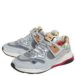Gucci Silver/Grey Glitter And Mesh Ultrapace Low Top Sneakers Size 37.5