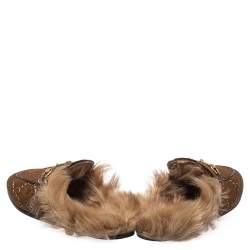 مملوكة مسبقًا Gucci Brown Velvet, Fur Princetown Mule Sandals Size 39