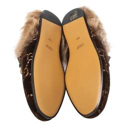مملوكة مسبقًا Gucci Brown Velvet, Fur Princetown Mule Sandals Size 39