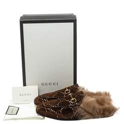 مملوكة مسبقًا Gucci Brown Velvet, Fur Princetown Mule Sandals Size 39