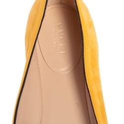 مملوكة مسبقًا Gucci Yellow Suede GG Marmont Fringe Detail Ballet Flats Size 37