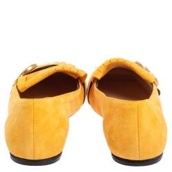 مملوكة مسبقًا Gucci Yellow Suede GG Marmont Fringe Detail Ballet Flats Size 37