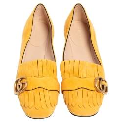 مملوكة مسبقًا Gucci Yellow Suede GG Marmont Fringe Detail Ballet Flats Size 37