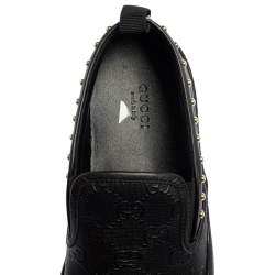 Pre Owned Gucci Black Guccissima Leather Slip On Sneakers Size 38.5