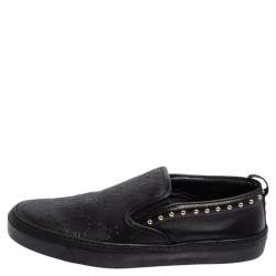 Pre Owned Gucci Black Guccissima Leather Slip On Sneakers Size 38.5