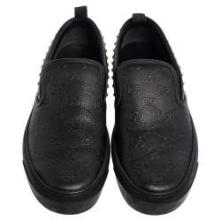 Pre Owned Gucci Black Guccissima Leather Slip On Sneakers Size 38.5