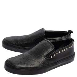 Pre Owned Gucci Black Guccissima Leather Slip On Sneakers Size 38.5