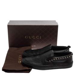 Pre Owned Gucci Black Guccissima Leather Slip On Sneakers Size 38.5