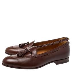 Pre Owned حذاء لوفرز غوتشي جلد بني بشراشيب مقاس 45