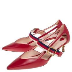 مملوكة مسبقًا حذاء كعب عالي غوتشي يونيا جلد أحمر ماري جان مقاس 38.5