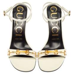 مملوكة مسبقًا Gucci White Leather Moorea Sandals Size 36.5