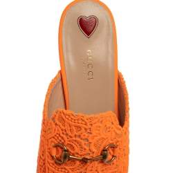 مملوكة مسبقًا Gucci Orange Lace And Leather Princetown Horsebit Mules Size 40