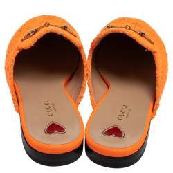 مملوكة مسبقًا Gucci Orange Lace And Leather Princetown Horsebit Mules Size 40