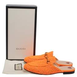 مملوكة مسبقًا Gucci Orange Lace And Leather Princetown Horsebit Mules Size 40