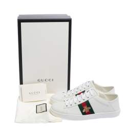 مملوكة مسبقًا Gucci White Leather And Canvas Ace Sneakers Size 36