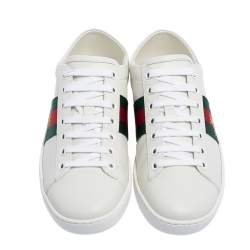 مملوكة مسبقًا Gucci White Leather And Canvas Ace Sneakers Size 36