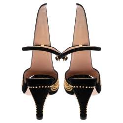 Gucci Black Suede Crystal Embellished Cone Heel Ankle Strap Sandals Size 37