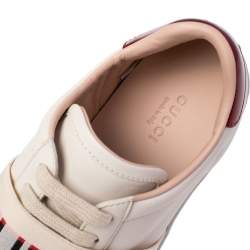 مملوكة مسبقًا حذاء رياض غوتشي ايس غوتشي مخطط منخفض من أعلى جلد كريمي مقاس 35.5