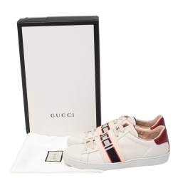 مملوكة مسبقًا حذاء رياض غوتشي ايس غوتشي مخطط منخفض من أعلى جلد كريمي مقاس 35.5