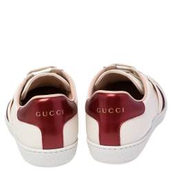 مملوكة مسبقًا حذاء رياض غوتشي ايس غوتشي مخطط منخفض من أعلى جلد كريمي مقاس 35.5