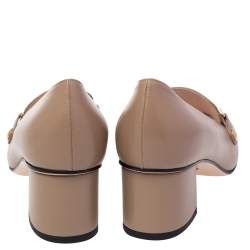 Pre Owned حذاء كعب عالي غوتشي كعب عريض مزخرف سلسلة سيلفي جلد بيج مقاس 39