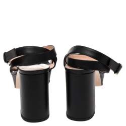 مملوكة مسبقًا Gucci Black Leather GG Marmont Block Heel Ankle Strap Platform Sandals Size 40