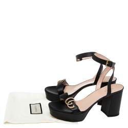 مملوكة مسبقًا Gucci Black Leather GG Marmont Block Heel Ankle Strap Platform Sandals Size 40