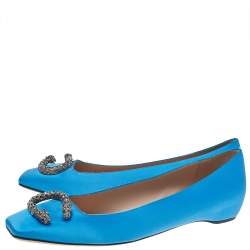 Pre Owned Gucci Blue Satin Dionysus Accent Ballet Flats Size 40