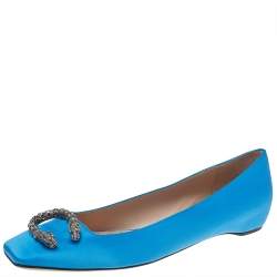 Pre Owned Gucci Blue Satin Dionysus Accent Ballet Flats Size 40