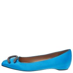 Pre Owned Gucci Blue Satin Dionysus Accent Ballet Flats Size 40
