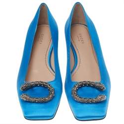 Pre Owned Gucci Blue Satin Dionysus Accent Ballet Flats Size 40