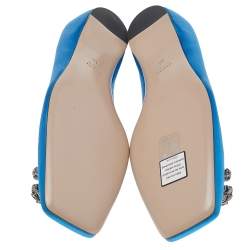 Pre Owned Gucci Blue Satin Dionysus Accent Ballet Flats Size 40