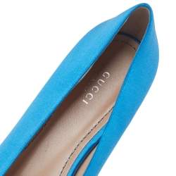 Pre Owned Gucci Blue Satin Dionysus Accent Ballet Flats Size 40
