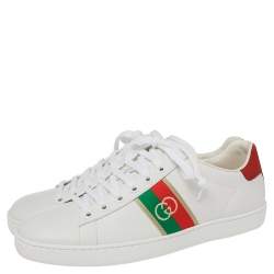 Pre Owned Gucci White Leather Ace Low Top  Sneakers Size 39  