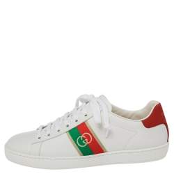 Pre Owned Gucci White Leather Ace Low Top  Sneakers Size 39  