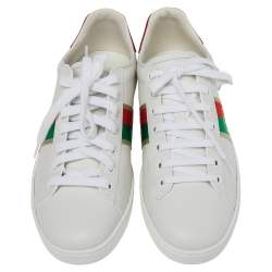 Pre Owned Gucci White Leather Ace Low Top  Sneakers Size 39  