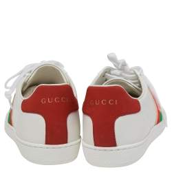Pre Owned Gucci White Leather Ace Low Top  Sneakers Size 39  