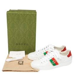 Pre Owned Gucci White Leather Ace Low Top  Sneakers Size 39  
