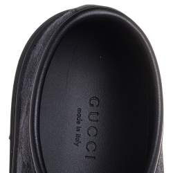 Pre Owned Gucci Black/Navy Blue Leather And GG Canvas Low Top Sneakers Size 37