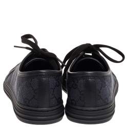 Pre Owned Gucci Black/Navy Blue Leather And GG Canvas Low Top Sneakers Size 37