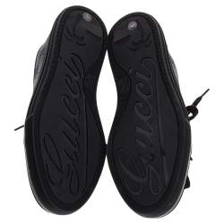 Pre Owned Gucci Black/Navy Blue Leather And GG Canvas Low Top Sneakers Size 37