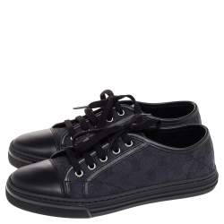Pre Owned Gucci Black/Navy Blue Leather And GG Canvas Low Top Sneakers Size 37