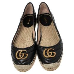 مملوكة مسبقًا Gucci Black Quilted Leather GG Marmont Espadrille Flats Size 39