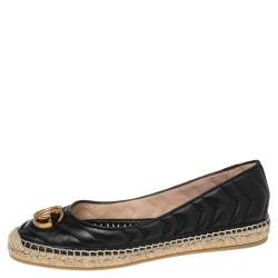 مملوكة مسبقًا Gucci Black Quilted Leather GG Marmont Espadrille Flats Size 39